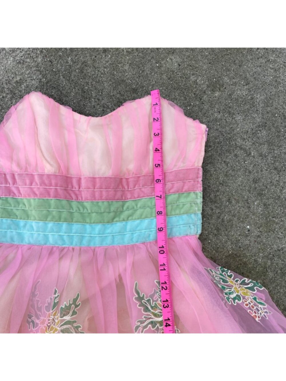 Vintage Y2K Betsey Johnson Dress Tulle Pink Bows Painted Floral Fairy Ethereal S - Picture 11 of 17